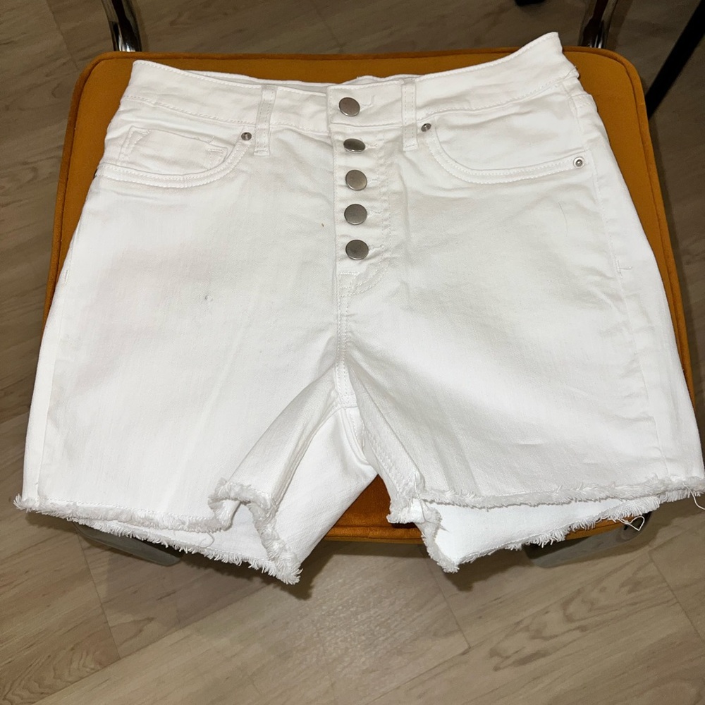 Aqua High Waist White Button-Fly Shorts
